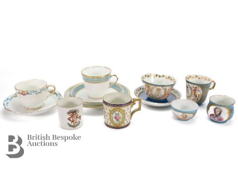 Miscellaneous French porcelain, including a Sevres Chateau des Tuileries tea cup and saucer,19th century, painted with cherub