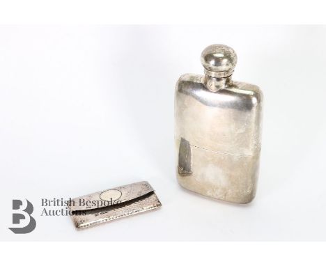 Silver hip flask, London hallmark, mm Mappin & Webb, approx 241.9 gms together with a hammered silver card case, with vacant 