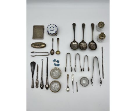 Collection of Hallmarked Silver Items to include HMS Cigarette Case, HMS Enamel Jewellery Trinket Box etc. along with Silver 