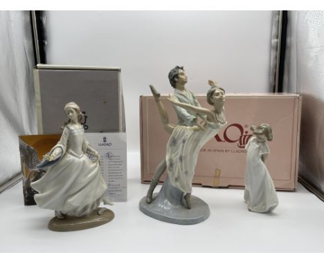 Boxed Lladro Cinderella 04828, Boxed NAO Dancing on a Cloud 00400, and NAO So Shy Porcelain Figurines. 
Good condition, no da