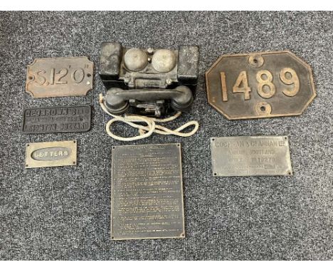 X Army Field Telephone along with Cast Iron Metal Signs. 