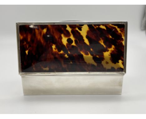 Hallmarked Silver Tortoiseshell Topped Cigarette Box. 
Total Weight 610gr. 