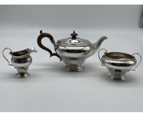 Hallmarked Silver Mappin &amp; Webb Teapot, Sugar Bowl and Milk Jug. 
Total Weight 572gr. 