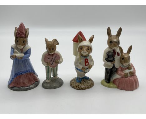 Four Royal Doulton Bunnykins to include Sundial Bunnykins, Sweetheart Bunnykins, Astro Bunnykins, Bunnykins Family Photograph
