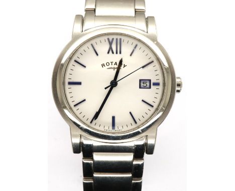 ROTARY: gents calendar wristwatch with date aperture on a stainless steel bracelet, working at lotting, boxed. P&amp;P Group 