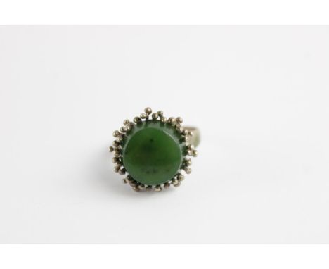 Mid century modernist 800 silver jade set ring 