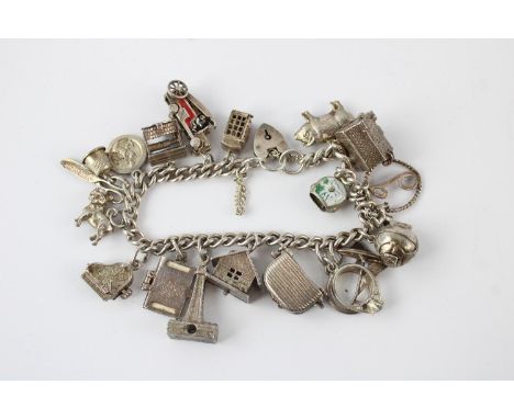 Vintage heart padlock loaded sterling silver charm bracelet (67g) 