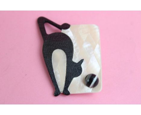 Vintage Lea Stein Paris cat and ball brooch 