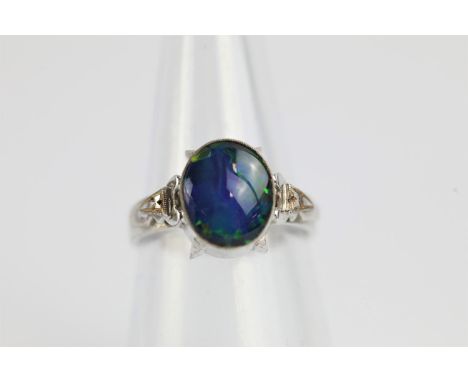 10k white gold opal dress  ring 