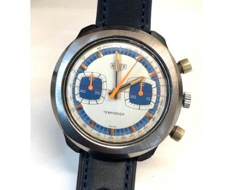Heuer Temporada Ref 733809 vintage Mens St Steel and Plastic Manual Valjoux 7733 wristwatch stainless and plastic watch winds