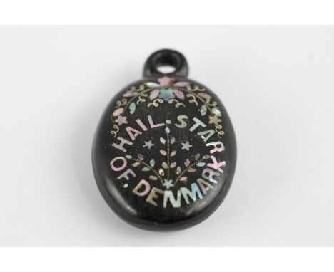 Vintage horn, and paua shell inlay "hail star of Denmark" pendant 