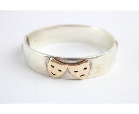 Chic sterling silver and rose gold comedy and tragedy bangle 