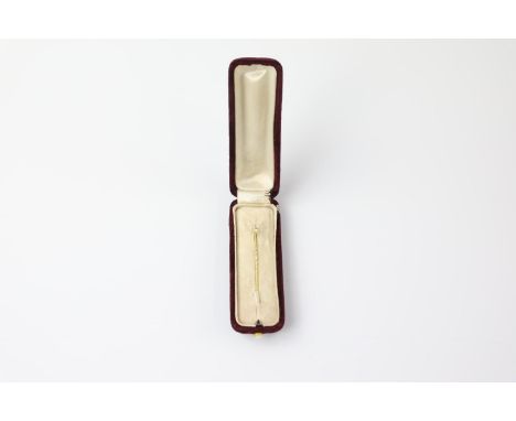 Antique diamond solitaire 18ct gold stick pin in a red velvet and mother of pearl buttoned antique box 