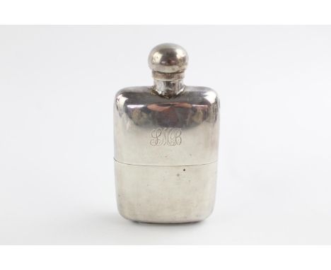 Antique Hallmarked 1910 London STERLING SILVER Gents Hip Flask  w/ Central Personalised Engraving  Maker - Too Worn To Identi