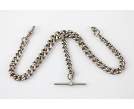 Antique sterling silver graduated double albert watch chain (67g) 