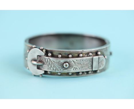 Victorian 1887 hallmarked sterling silver hinged granulated buckle bangle 