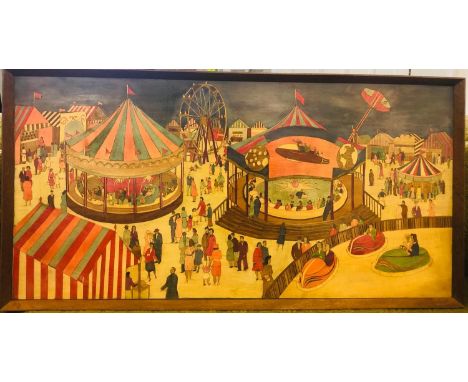 Large vintage wood picture at the fun fair dated 1967 