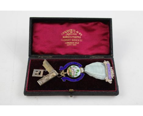 Vintage .925 sterling silver &amp; enamel scene masonic medal / jewel tooting bec lodge hallmarked London 1962 Maker - EP (Un