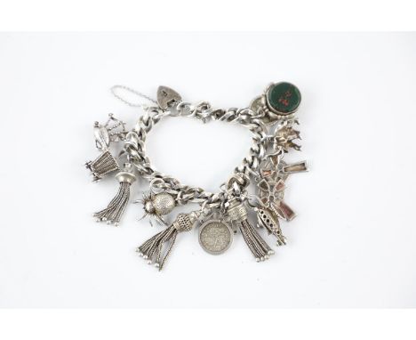 vintage silver charm bracelet weight 83g 