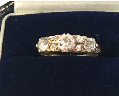 Vintage 18ct gold old European cut diamond high crowned half eternity ring, size J 