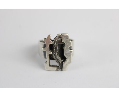 Vintage .925 sterling silver textured modernist ring, Size M 