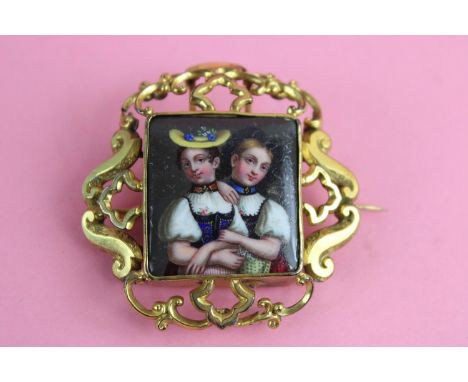 Antique pallette worked hair portrait brooch 
