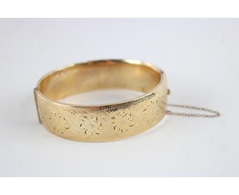 Vintage Rolled Gold Bangle w/ Scrolling Foliate Design 