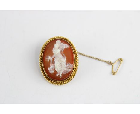 Vintage 12ct gold carved carnelian cameo brooch 