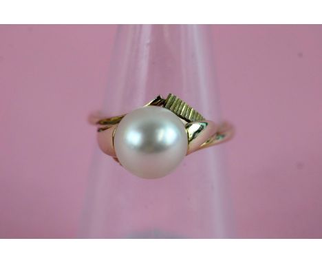1950s 14ct gold pearl ring Size M (4.2g) 