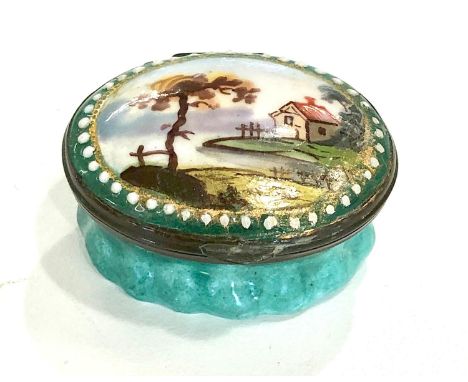Antique Bilston enamel oval patch box 