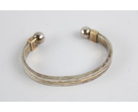 Vintage gold on .925 sterling silver minimalist torque bangle 