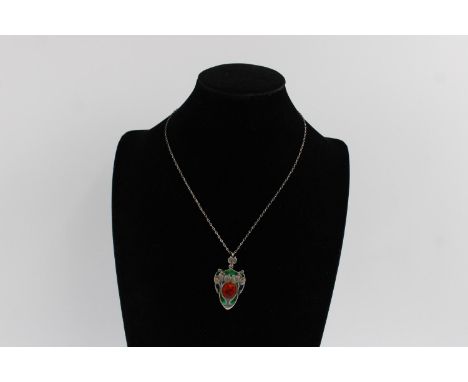 Liberty and Co Vintage .925 sterling silver arts &amp; crafts/art nouveau enamel pendant necklace signed C L&nbsp;measures ap
