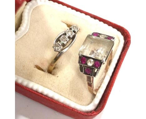 18ct Diamond ring and gold art deco stone set ring 