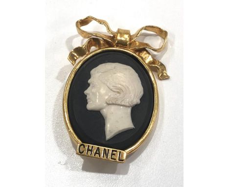 Large Authentic Vintage 1960's Chanel Cameo Brooch w/ Bow Detail 