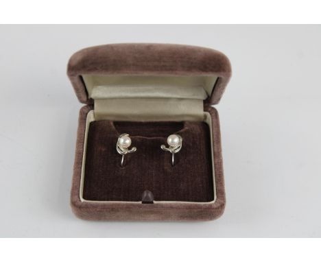 Vintage Mikimoto pearl sterling silver screw back earrings w/ original box 