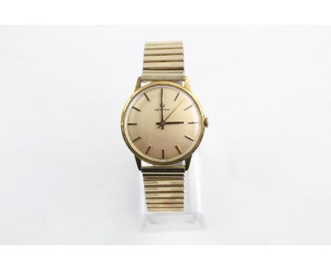Vintage Gents certina gold tone wristwatch hand-wind w/ Cerina 25-66 17 jewel manual wind movement, snap on caseback, gold to