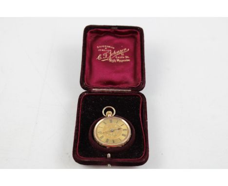 Vintage Ladies 9ct Gold FOB WATCH  Hand-Wind Pin Set Hands  WORKING  w/ Original Box, Floral Engraved Dial &amp; Caseback  Co