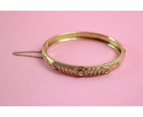 Vintage 9ct rolled gold stone set ornate cutwork bangle 