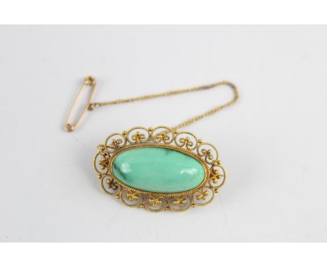 Vintage 14ct gold filigree turquoise brooch 
