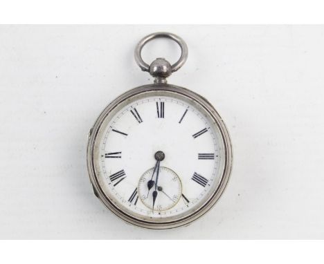 Vintage Gents Hallmarked .925 sterling silver fusee pocket watch key-wind spares and repairs  w/ white enamel dial, black rom