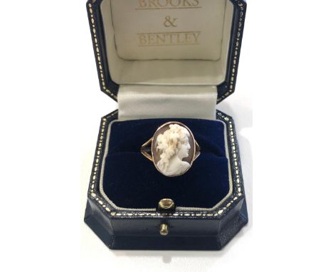 Antique 9k Gold High Relief Detailed Profile Portrait Cameo Ring (3.5g) 
