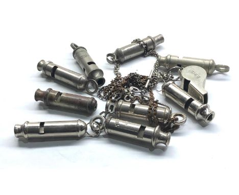 Collection of 10 vintage whistles 