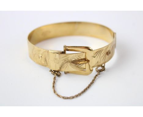 Vintage excalibur rolled gold buckle motif bangle w/ folite engraving 