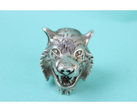 Vintage heavy sterling silver wolf biker ring, size Y (9.7g) 