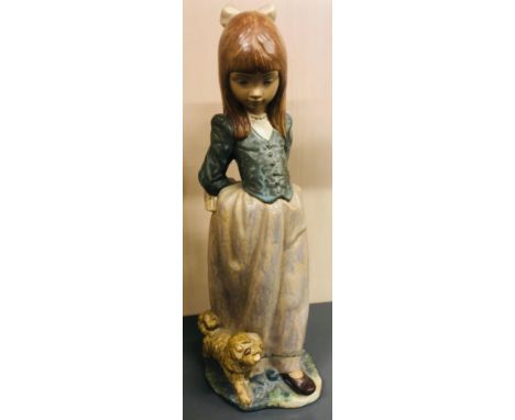 Large Lladro figurine girl with dog 