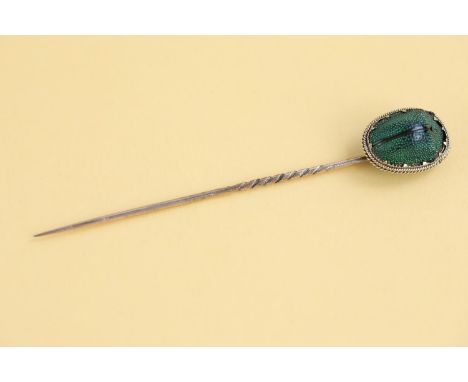 Antique 9ct gold Egyptian revival real scarab beetle stick pin brooch (2.4g) 