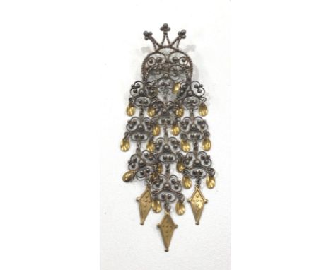 Vintage 1940s large 830 silver Norwegian solje brooch Sylvsmidja Johannessen (22g),&nbsp;drop measures approximately 110mm by