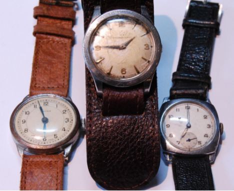 Vintage manual wind gent's wristwatch in cushion nickel plated case, the silvered dial with Arabic numerals, seconds dial at 