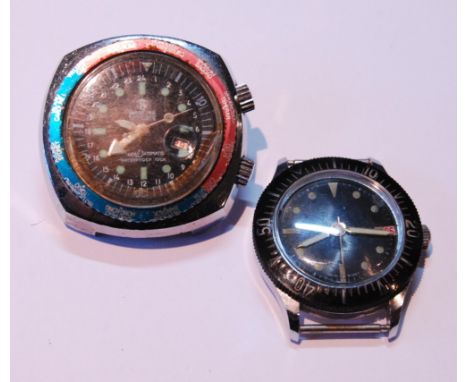 Mortima 17 jewels Super Datomatic manual wind gent's diver's watch, c. 1970s, the stainless steel case with red and blue GMT 