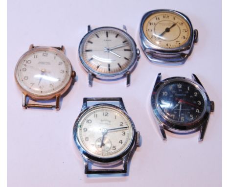 Five manual wind gent's watches, c. 1950s/60s, to include examples by Services Colonial, Ingersoll 17 jewels, Timex Water Res